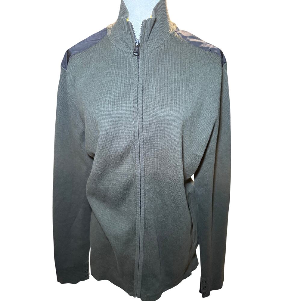 Victorinox Swiss Army Full Zip Sweater, Elbow Patches, Olive Green, Men's Large